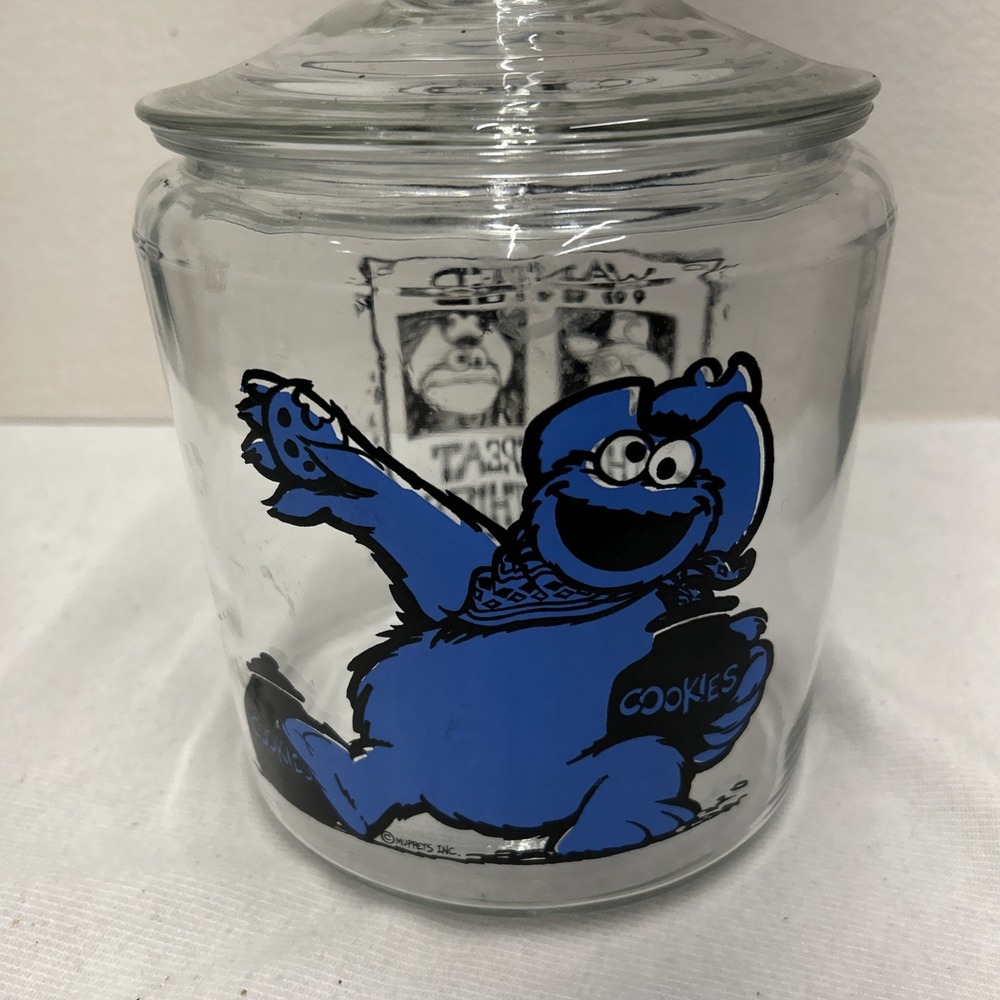 Vintage Sesame Street Muppets Cookie Monster Glass Cookie Jar *GREAT SHAPE*